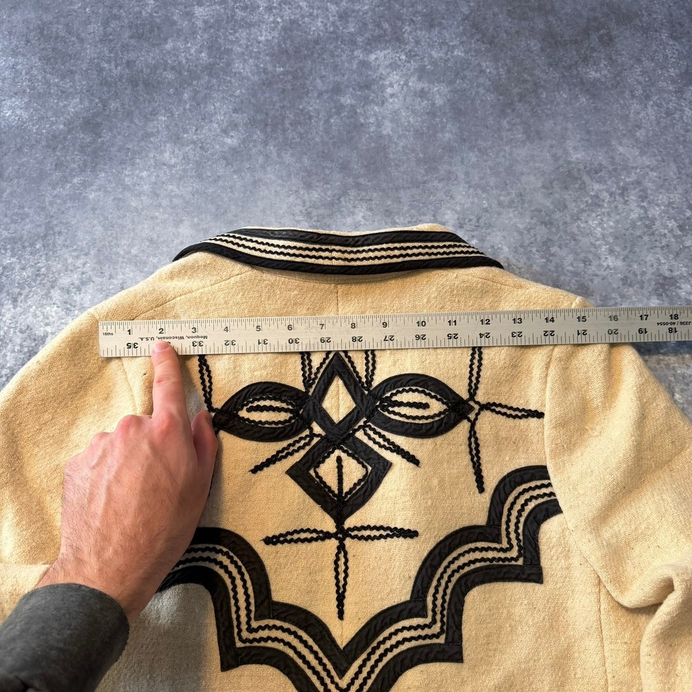 Vintage Soutache Embroidered Wool Jacket Beige Black Western Boho Cropped Blazer - Picture 7 of 9